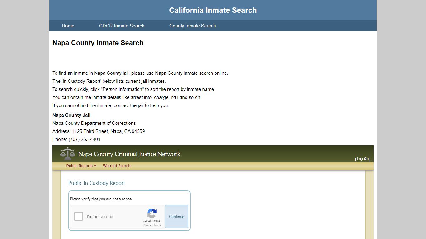 Napa County Inmate Search