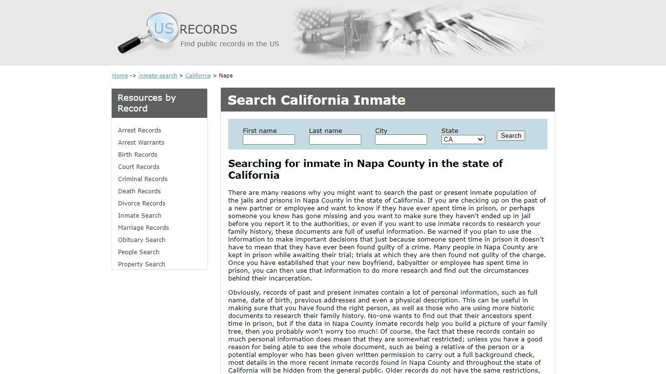 Search Inmate Napa California | US Records