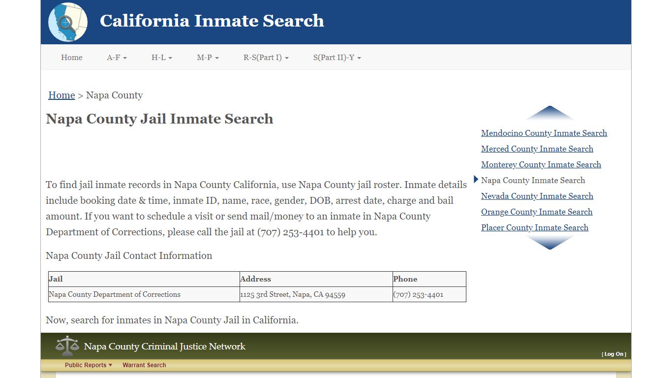 Napa County CA Jail Inmate Search