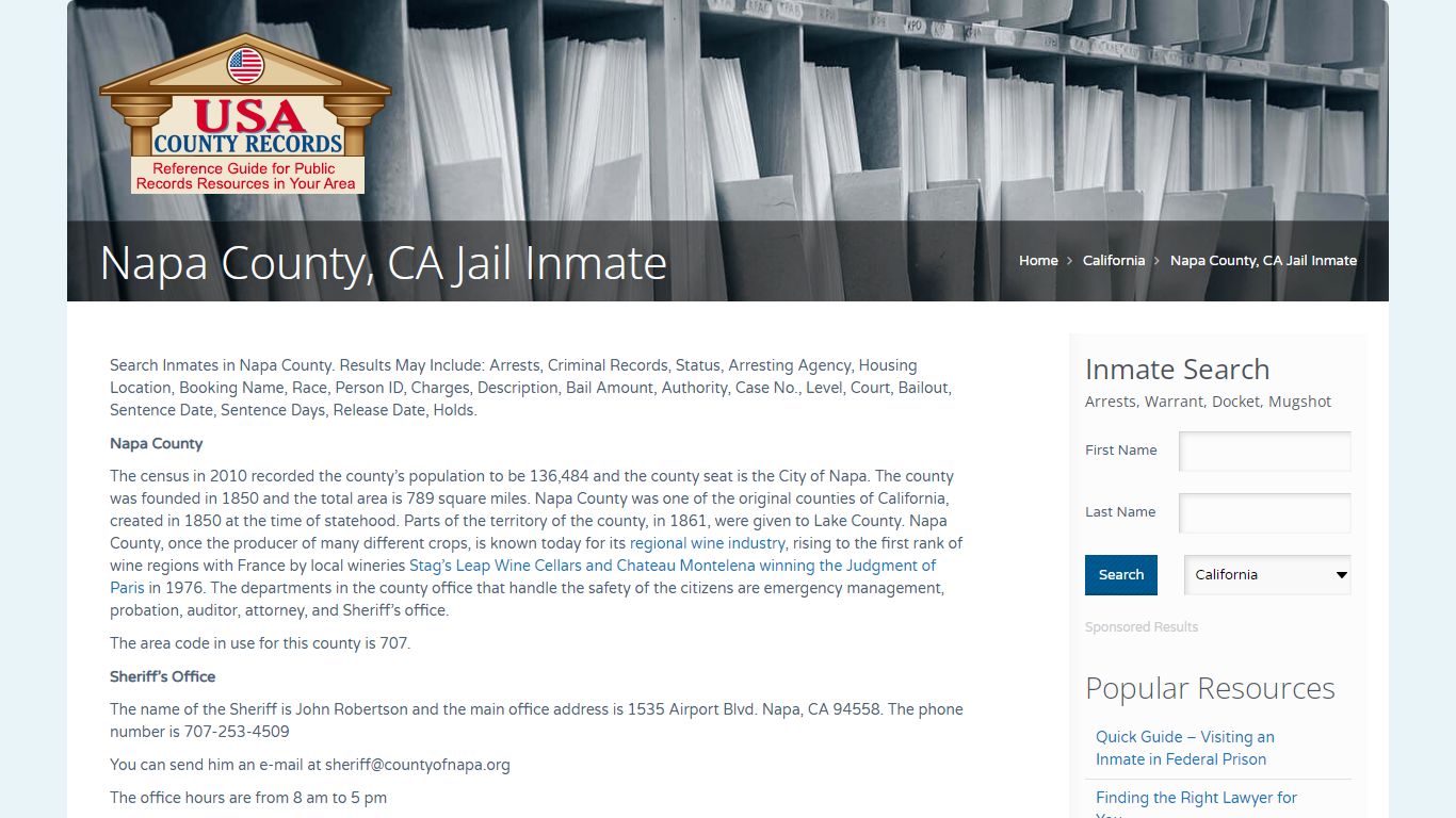 Napa County, CA Jail Inmate | Name Search